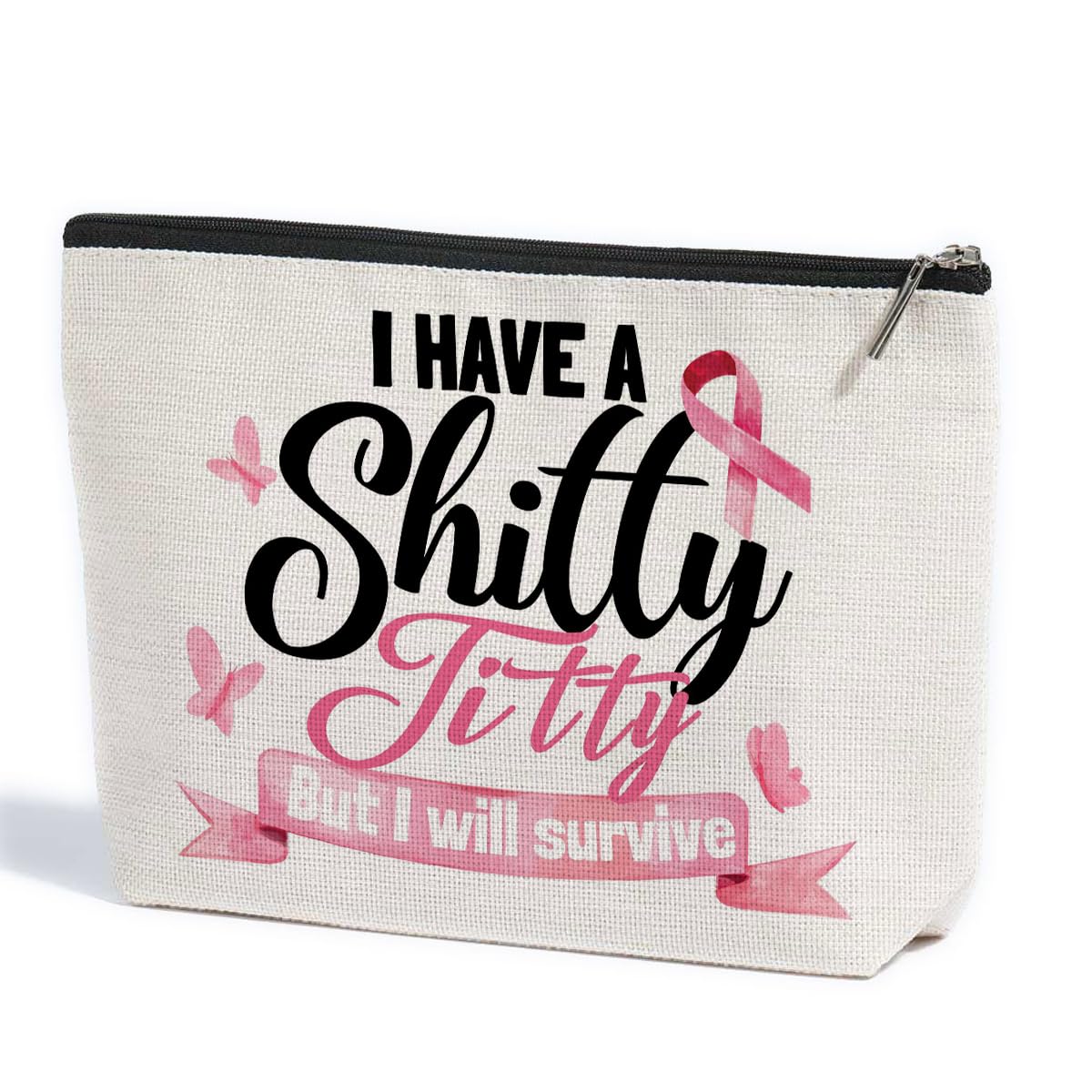 ZHAMEN Breast Cancer Survivor Makeup Bag - Get Well Soon Gifts for Women - Breast Cancer Awareness & Care Gifts - Cosmetic Travel Bag