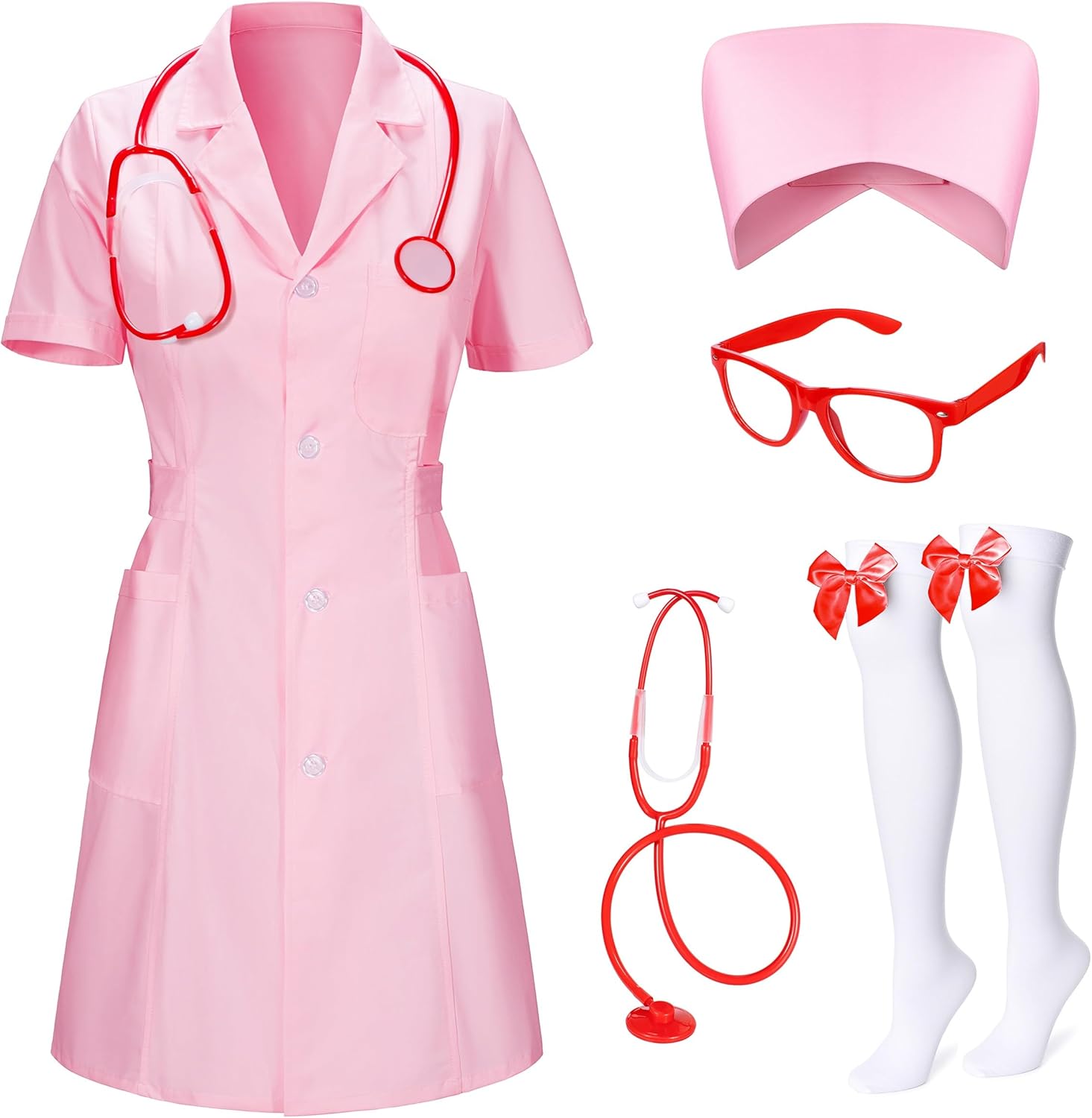 TOKYO REVENGERS Women 5Pcs Halloween Nurse Costume Set Doctor Outfit Lab Coat Nurse Hat Cosplay Party Costume Accessories