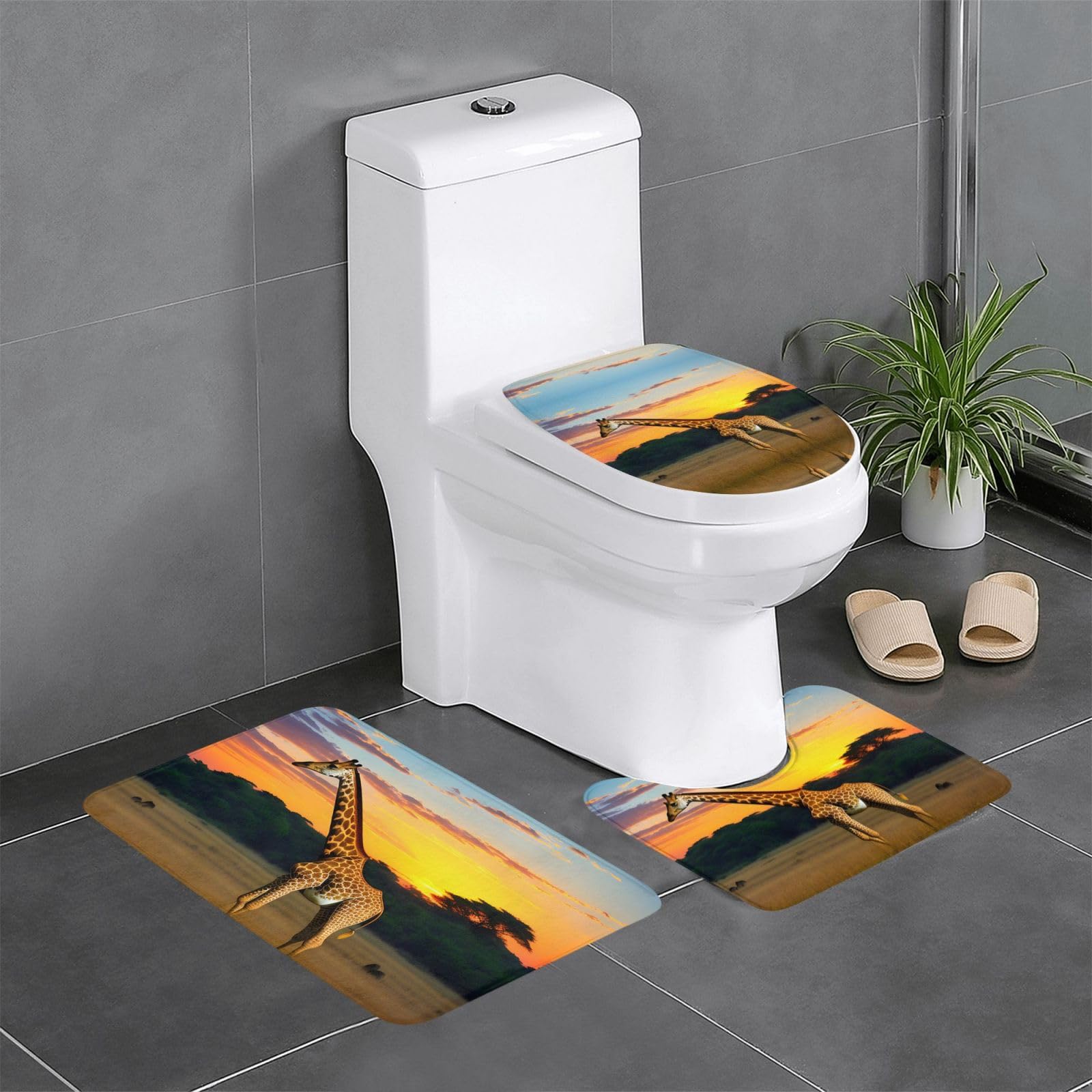 Tapis de salle de bain antidérapants 3 pièces 61x40 cm avec motif coucher de soleil naturel pour WC