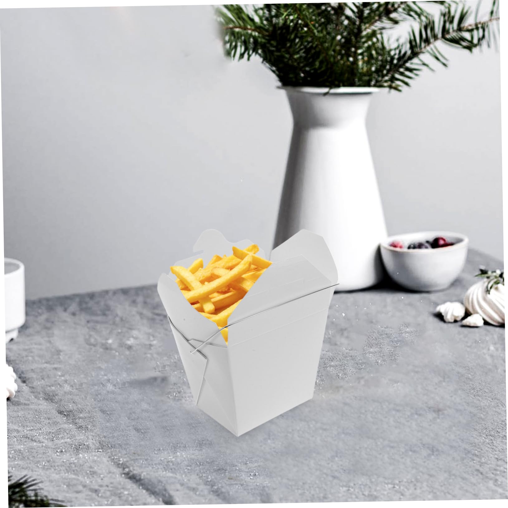 SOLUSTRE Lebensmittelbehälter Vielseitiges Design mit Drahtgriff Chinesische Take Away Boxen aus Papier 50 Stück für Kalte und Warme Speisen für Familienfeiern und Reisen