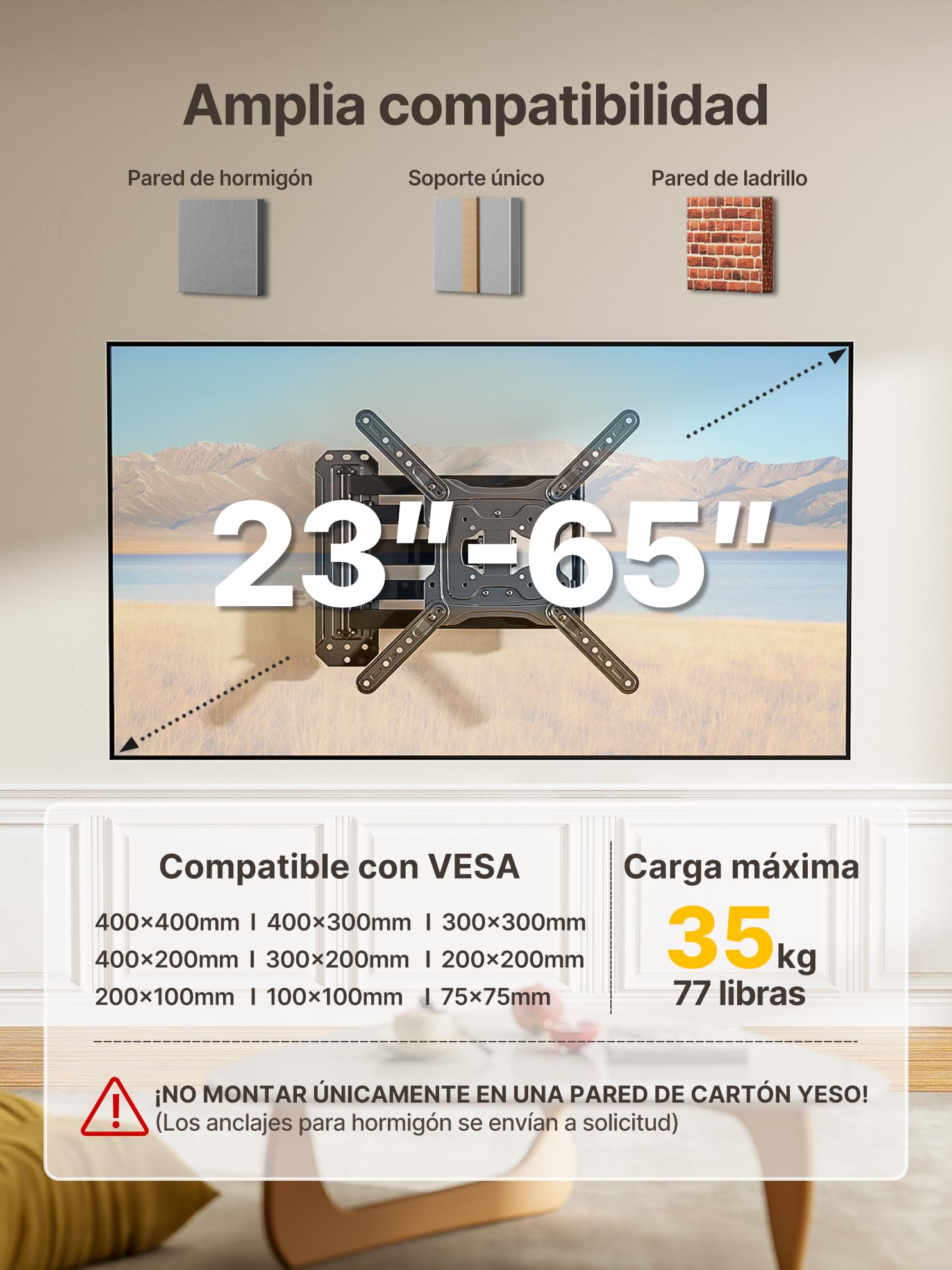 monTEK Soporte TV de Pared 23~65", VESA 400×400mm máx. Carga máx.35kg | Soporte De Televisor De Pared, Soporte De Pared,Brazo 946 mm,Inclinación,Rotación,Placas de pantalla/Incurvés