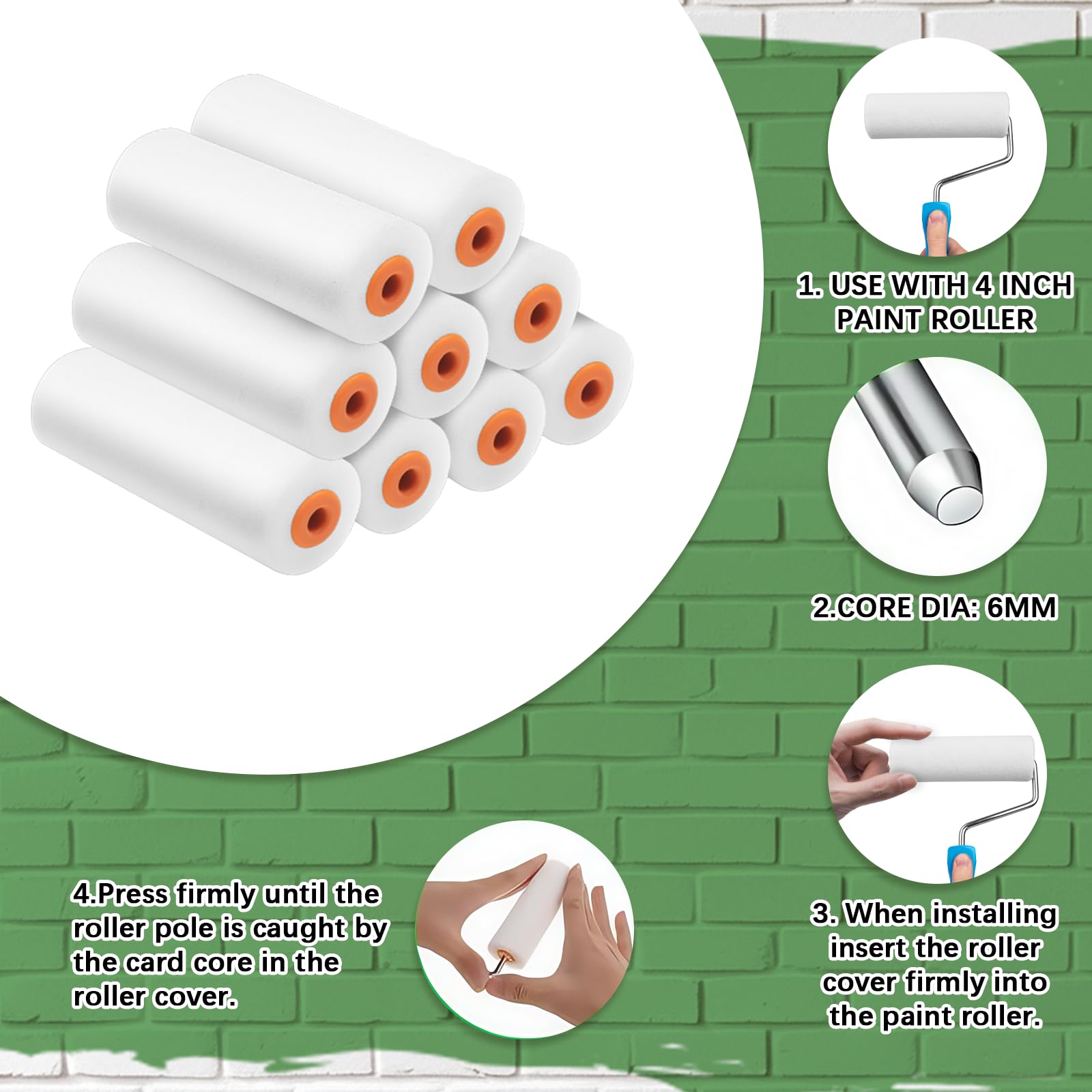 Lot de 100 mini rouleaux de peinture en mousse haute densité de 10,2 cm pour murs apportant des finitions lisses et des surfaces planes