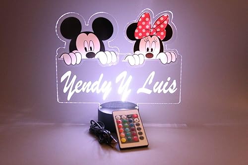 Miniatura 5 de Lámpara de mesa con luz nocturna de Minnie y Mickey Mouse, personalizada, grabada, hecha a pedido, decoración de la habitación del hogar, 16