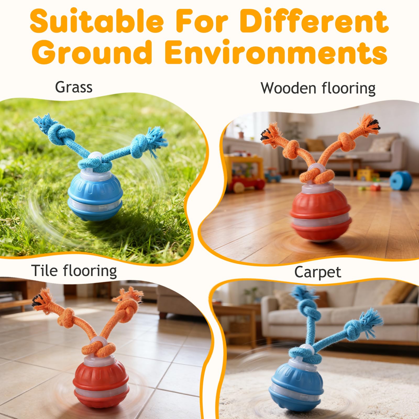 Lot de 2 jouets interactifs pour chien, balle roulante interactive à 360°, rechargeable par USB, mouvement intelligent pour animaux de compagnie ennuyés, chats et chiens, balles