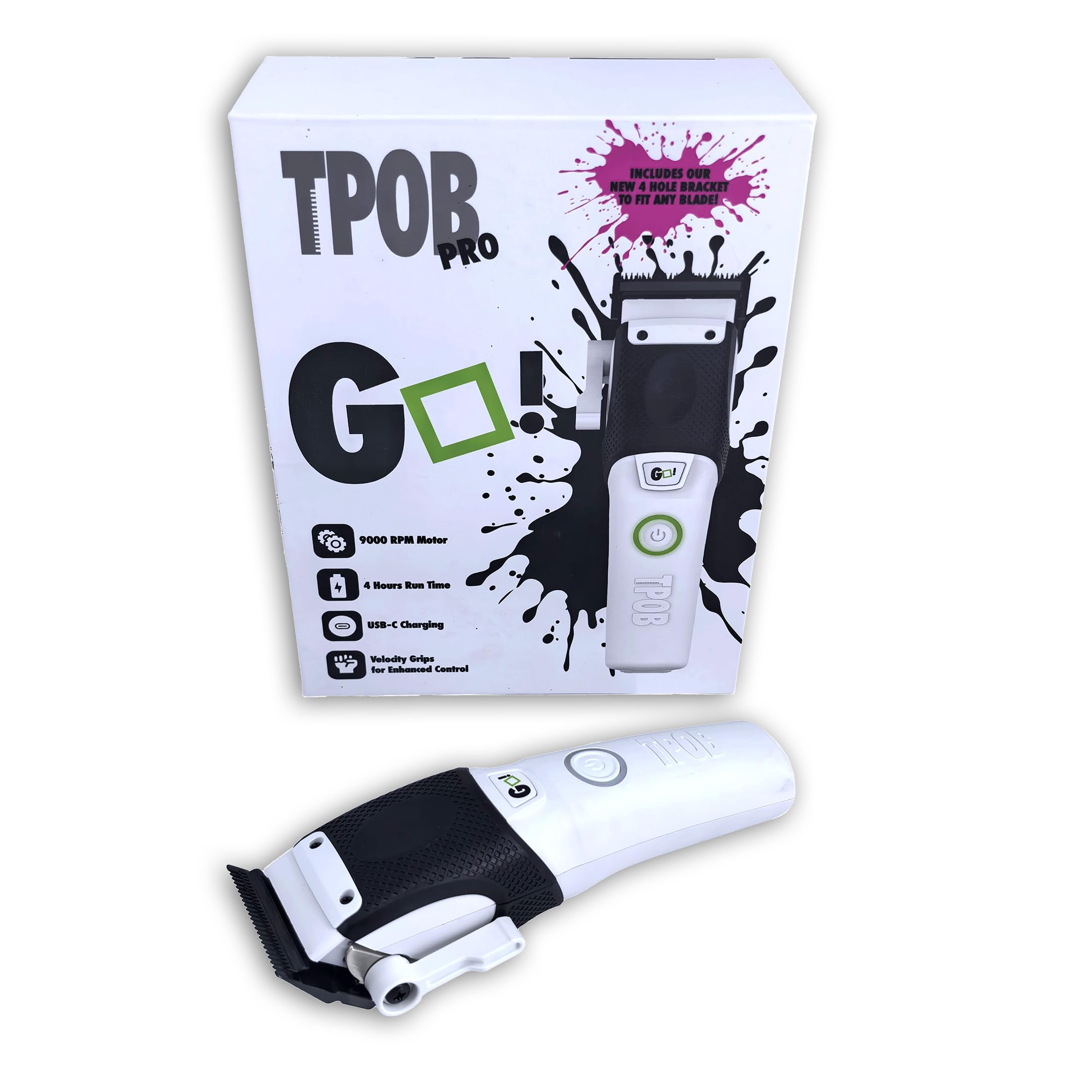 TPOB GO Barber - Tagliacapelli da uomo, 9000 giri/min, con impugnature in gomma (Whiteout)