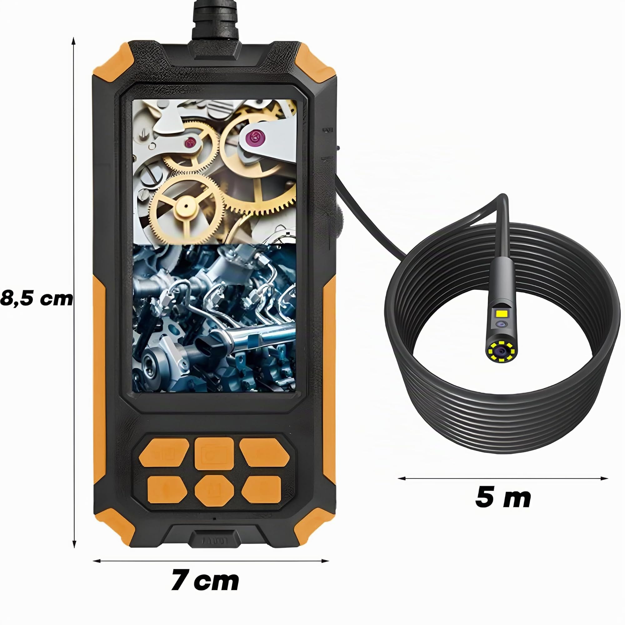 Retoo Industria de cámara endoscopio Resistente al Agua IP67, Pantalla HD de 4,3 Pulgadas 5m, endoscopio Industrial Digital con 2 cámaras, cámara de inspección, endoscopio de Canal, cámara de tubería