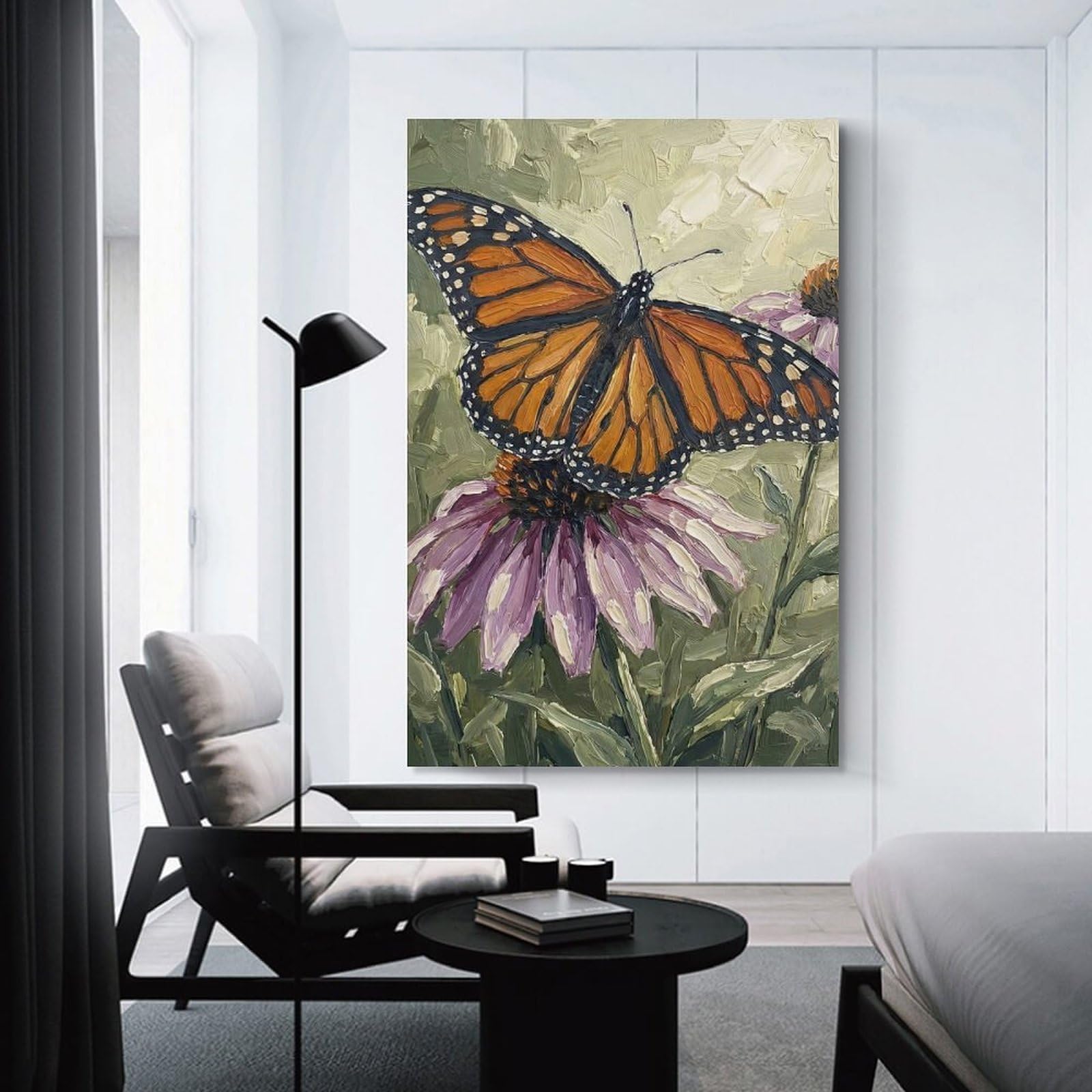 Junmoney Unframe-Style-15 Decorative Wall Artwork Monarch Butterfly On Echinacea Flower, 12X18inch(30X45cm), For New Homes, Bedrooms Or Workspaces, Canvas Artwork With Gifting Potential