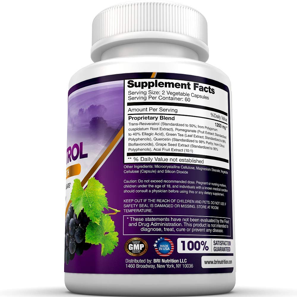 BRI Resveratrol 1200mg Potent TransResveratrol Natural Antioxidant