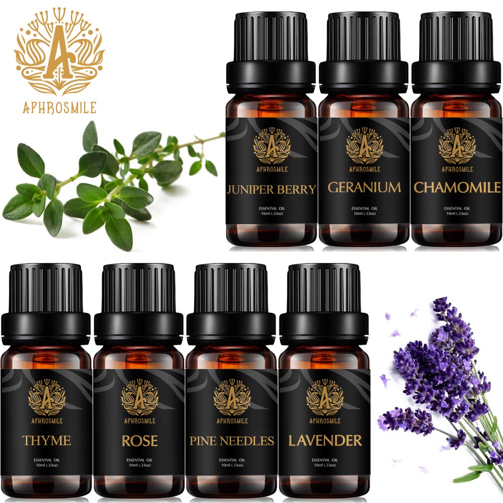 Aromaterapia aceite esencial set para difusor, 100% puros aceites esenciales, 7X10mlaceites esenciales Set-manzanilla, geranio, lavanda, agujas de pino, rosa, tomillo aceite etc