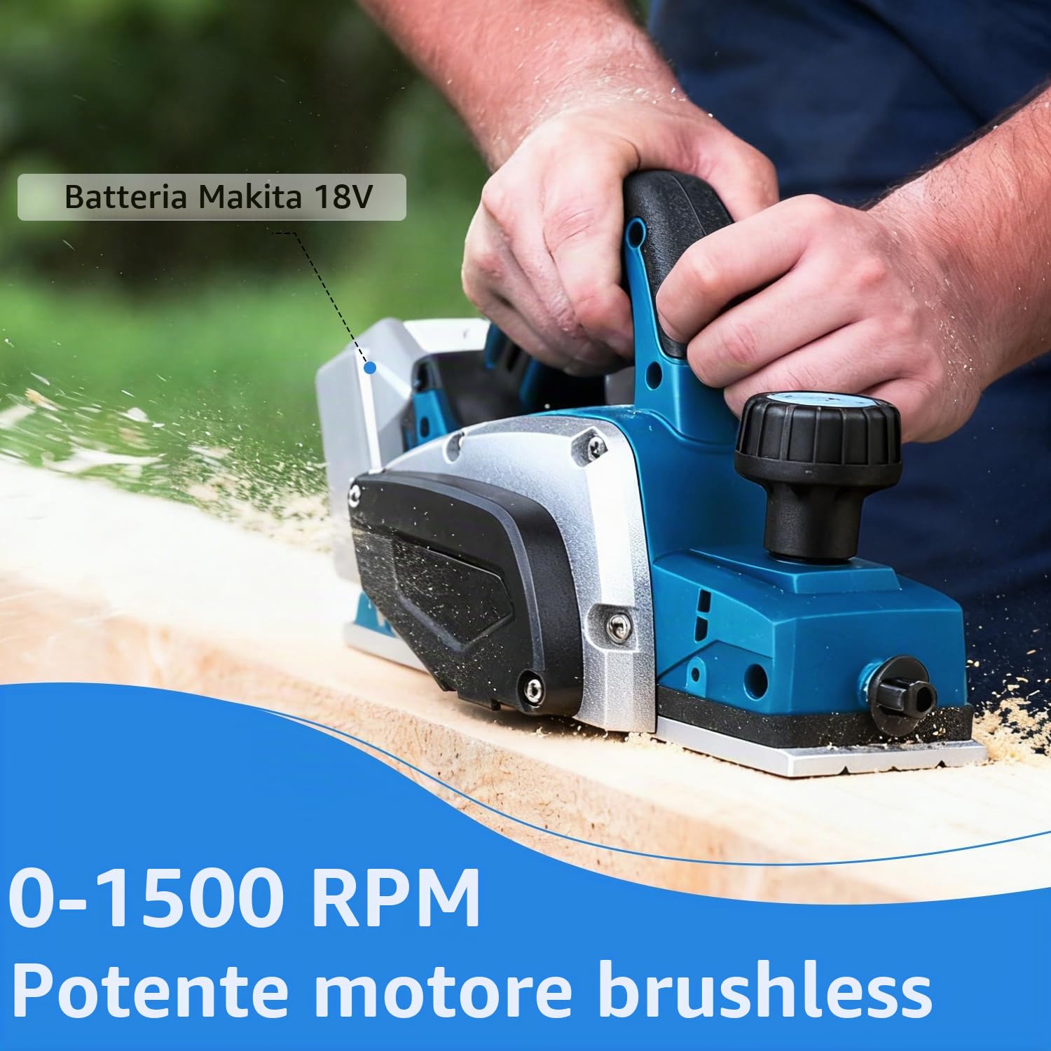 Pialla Elettrica per Legno, Pialla Senza Fili Compatibile con Makita 18V Batteria, 15000RPM Piallatrice per Lavorazione del Legno di Porte e Mobili di Casa(Senza Batteria o Caricabatterie)