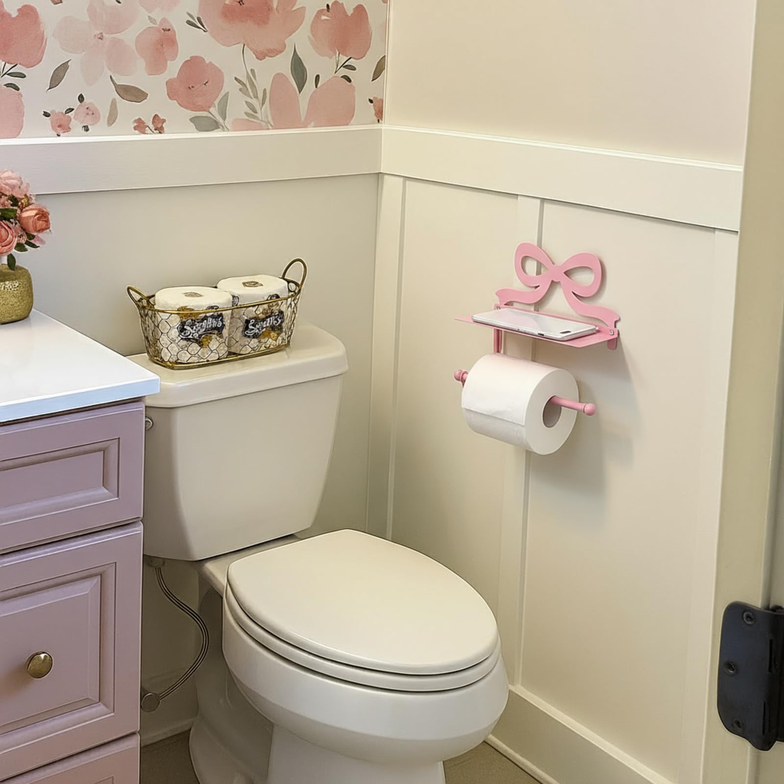 Pink Bow Toilet Paper Holder - Wall Mount -6