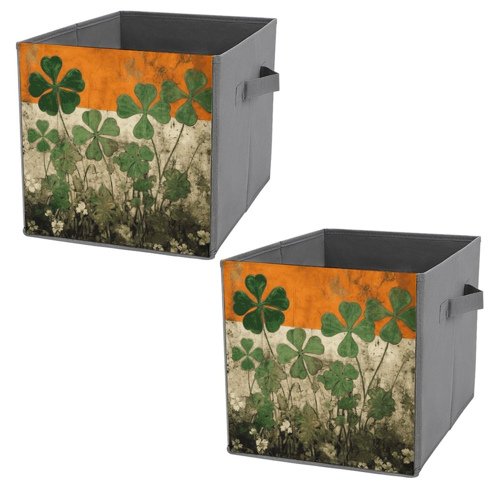 NONHAI Collapsible Storage Bins with Dual Handles Fabric Storage Basket Foldable Cubes Organizer Baskets Clover on Flag Background Storage Boxes for Organizing Clothing Cube Storage Organizer Bins