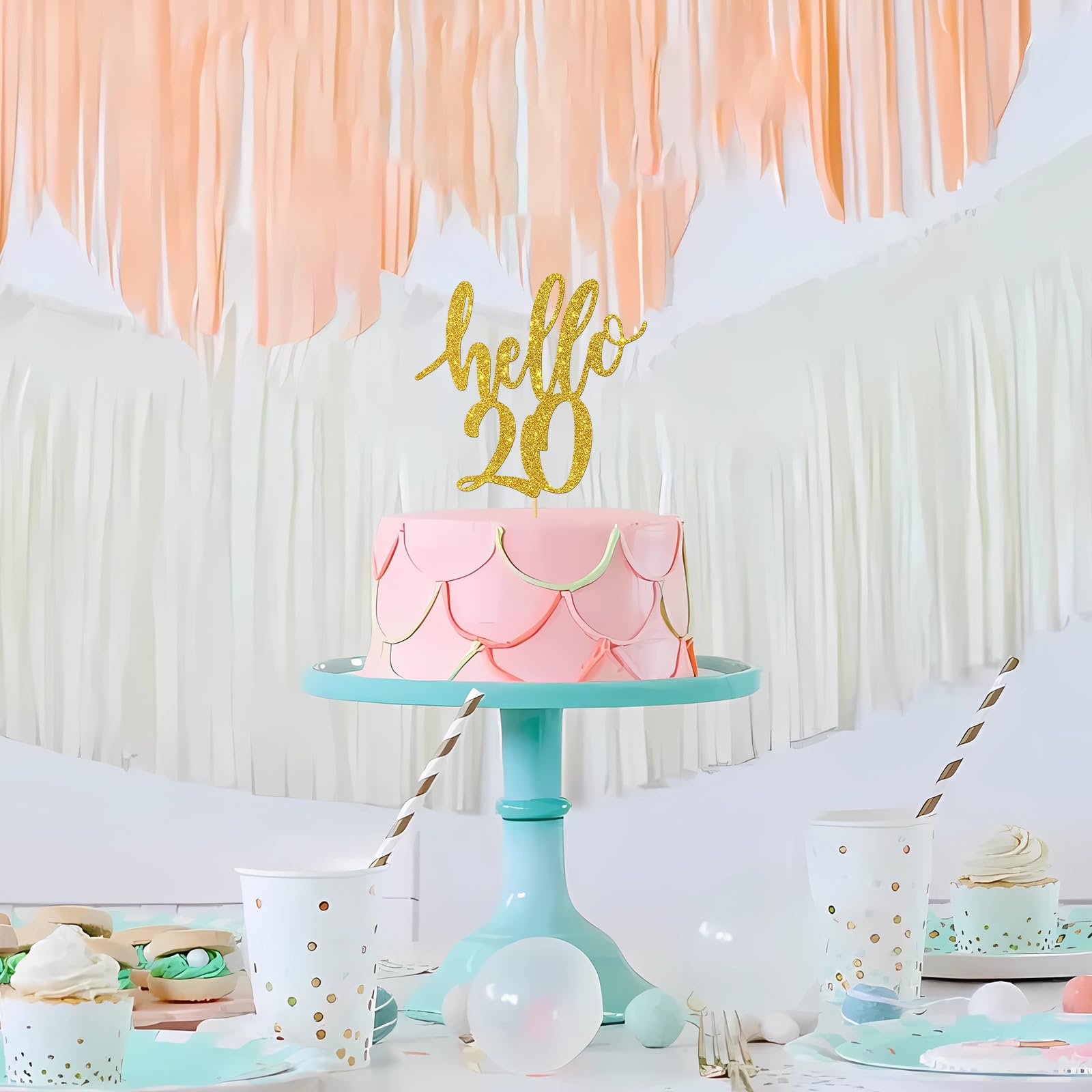Elegant 20th Anniversary Cake Topper – Golden Porcelain Wedding & Birthday Decoration - View #5