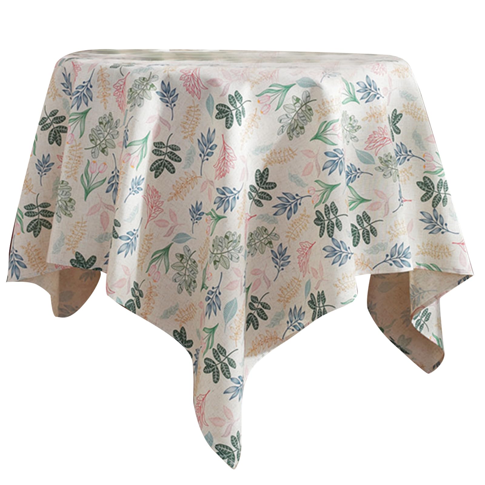Elnwnnkc Linen Tablecloth with Green Print Table Cover Washable for Coffee Table Cloth Home Decoration Cotton Linen Tablecloth