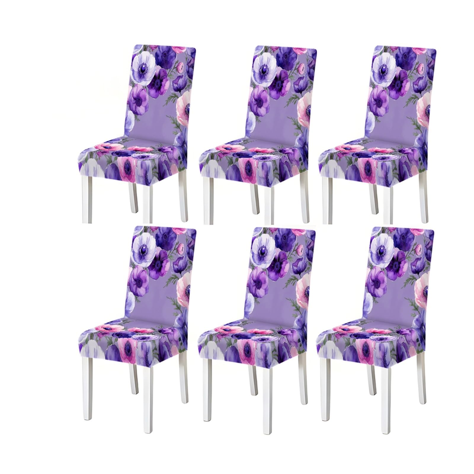 KXUAUV Lavender Purple Pink Anemone Floral Print Dining Chair Covers, Stretch Slipcovers For Home Kitchen Dining Room Party, 2/4/6PCS Seat Protectors for Restaurant Hotel Party(6PCSChair cover)