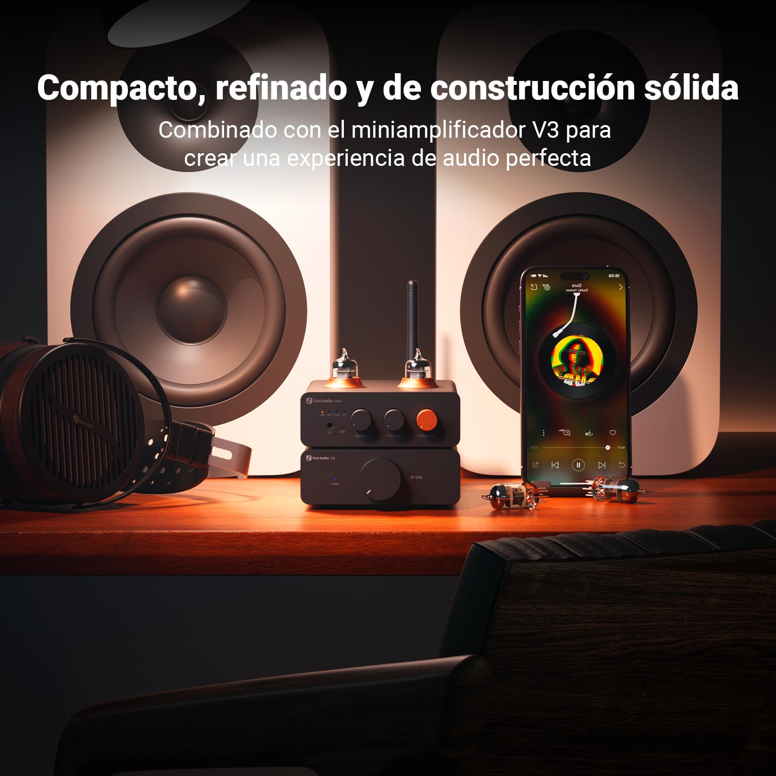 Fosi Audio GR40 Preamplificador de Tubo con DAC, Amplificador de Auriculares Estéreo de 3,5 mm, Audio Doméstico para Altavoces/Auriculares Activos, Preamplificador con Bluetooth y USB/Opt/Coax