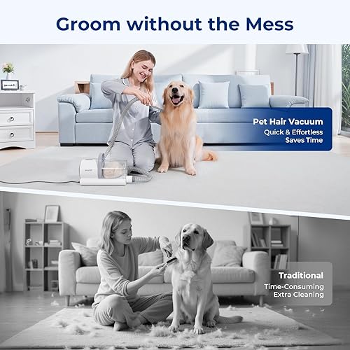 Miniatura 2 de Pecute Aspiradora de aseo para perros, kit de aseo de mascotas 4 en 1 con cortadora, cepillo, aspiradora de perro de 12000 Pa para desprendimiento