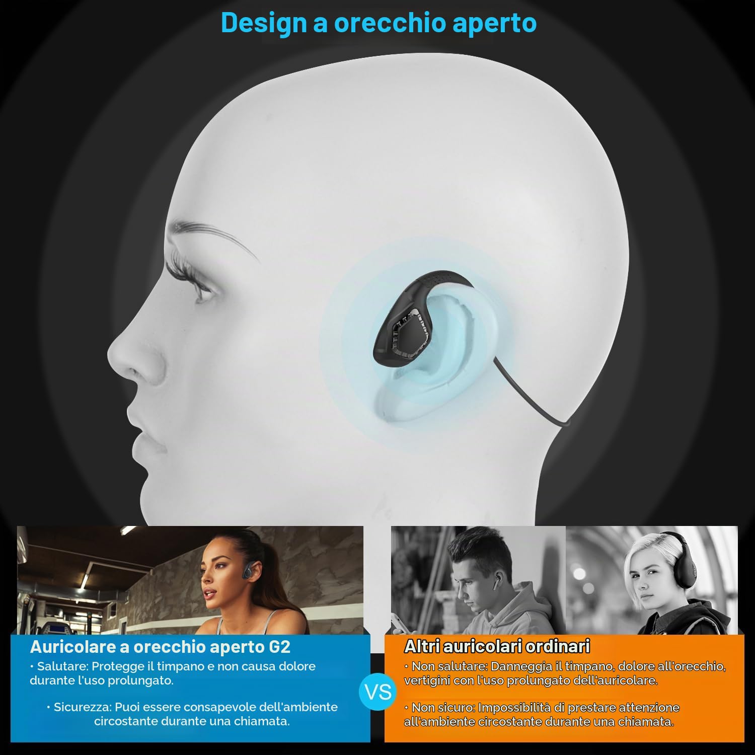 iDIGMALL Ultime cuffie Bluetooth 5.2 w/CVC8.0 Noise Cancellazione Mic Boom, cuffie stereo wireless a conduzione d'aria aperto/auricolare, corsa, apprendimento degli studenti