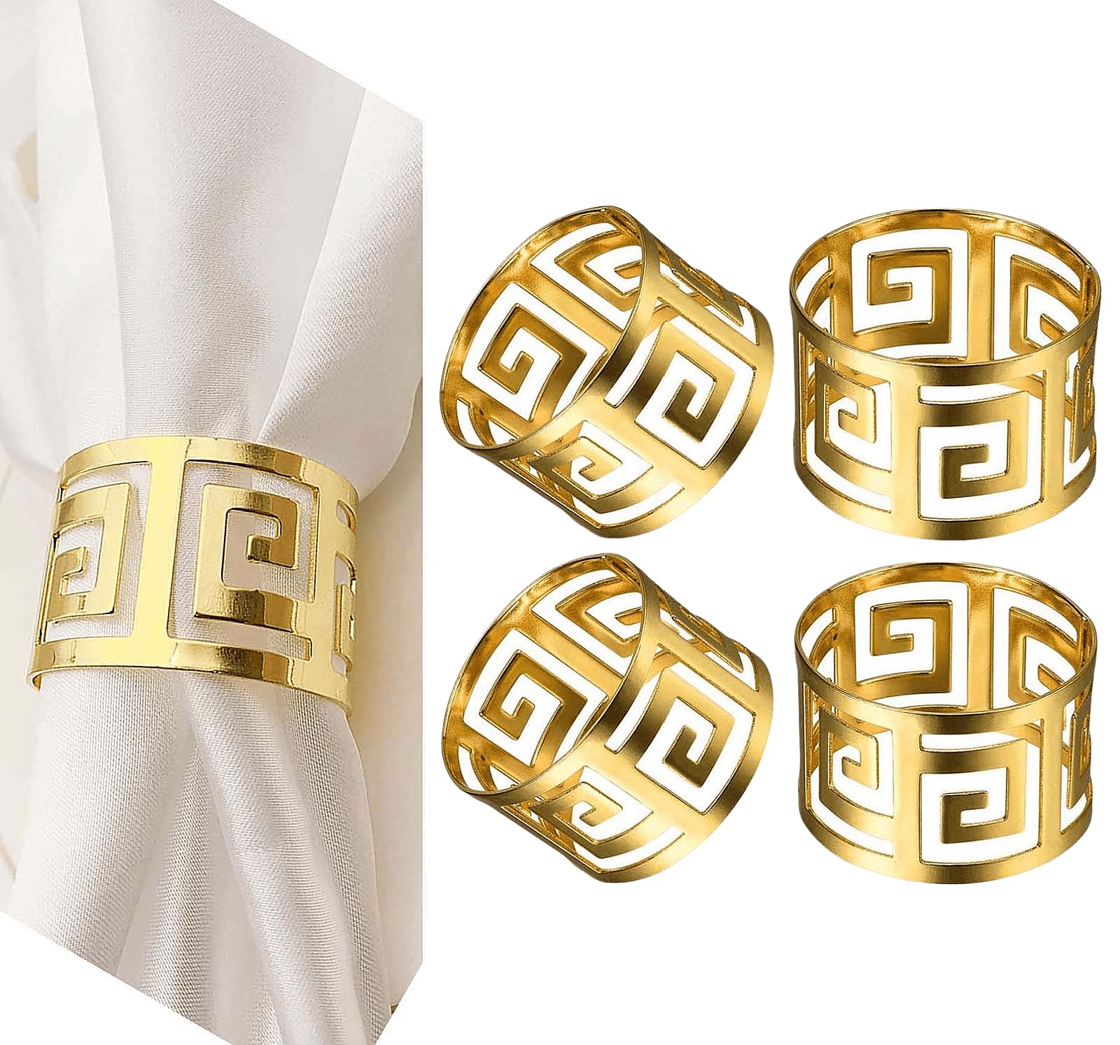 MTROYALDIA Gold Napkin Rings Set of 4 Hollow Cut Metal Napkin Holder Dining Table Setting Napkin Rings Buckles for Wedding Christmas Party Banquet Dinner-image-7