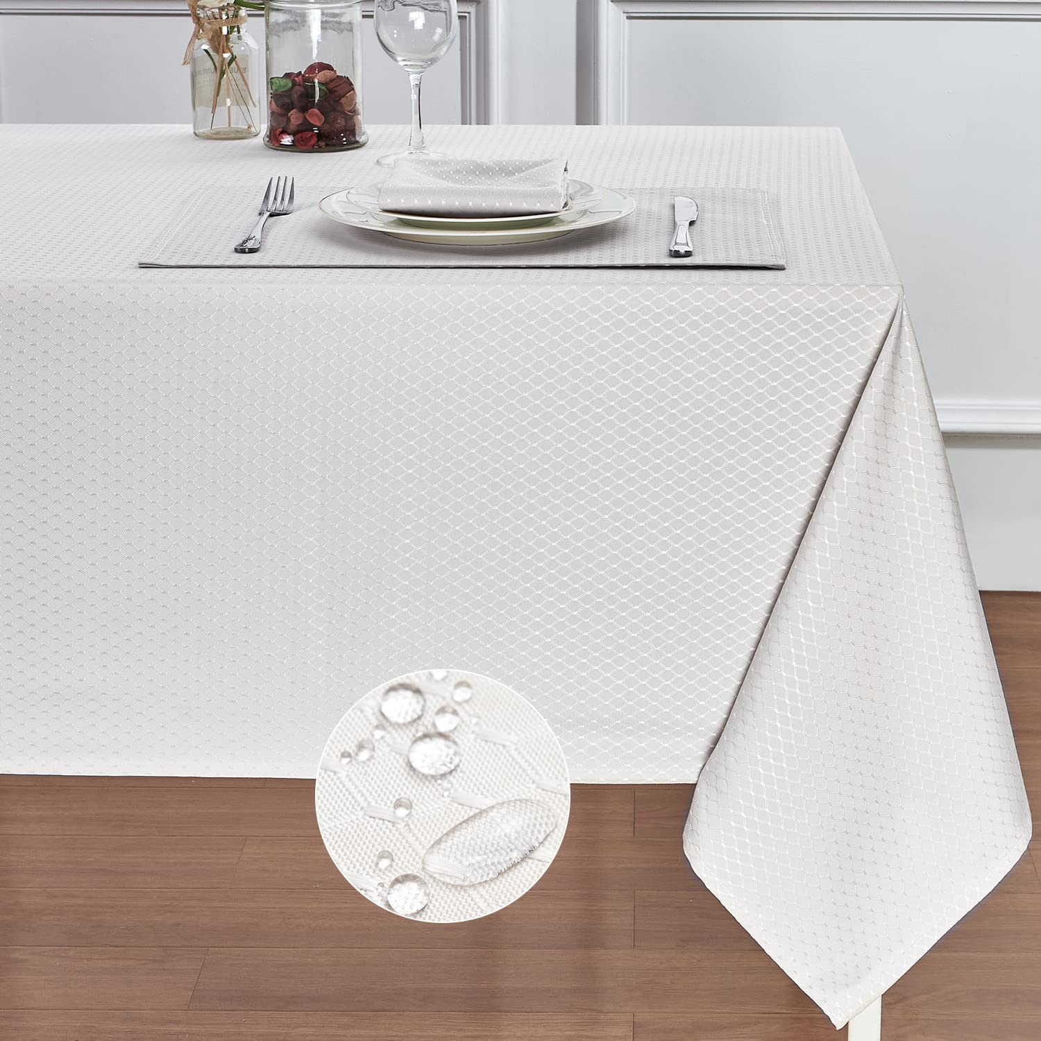 HOMEJOY Round Rectangle Table Cloth â€“ Stainproof Waterproof Washable Polyester Oblong Rectangular Tablecloth, Fabric Table Cover for Kitchen Dining Dinner Table (Ivory, 52 X 70 Inch)