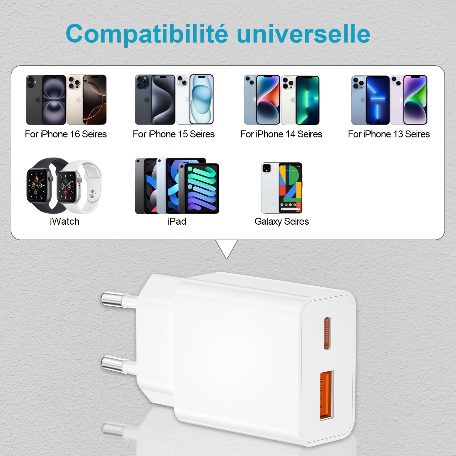 Ładowarka USB C do iPhone'a 17/Pro Max/17 Air, iPhone'a 16/16e/15 Plus, iPad, 2-portowego Samsunga Galaxy S28 o mocy 20 W, szybka ładowarka sieciowa typu C z kablem USB A/C do USB C o długości 2 m