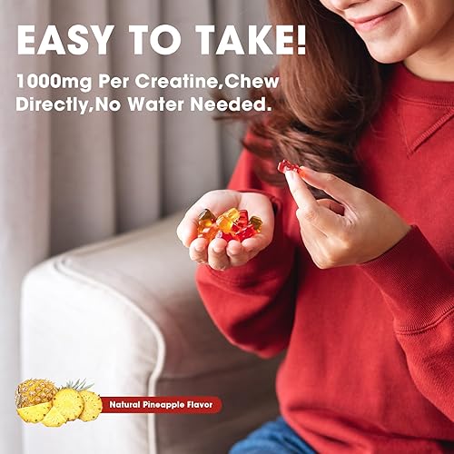 Miniatura 9 de Paquete de 2 gomitas de creatina monohidrato, suplementos de creatina masticables sin azúcar para hombres y mujeres, ganancias de gomita de creatina
