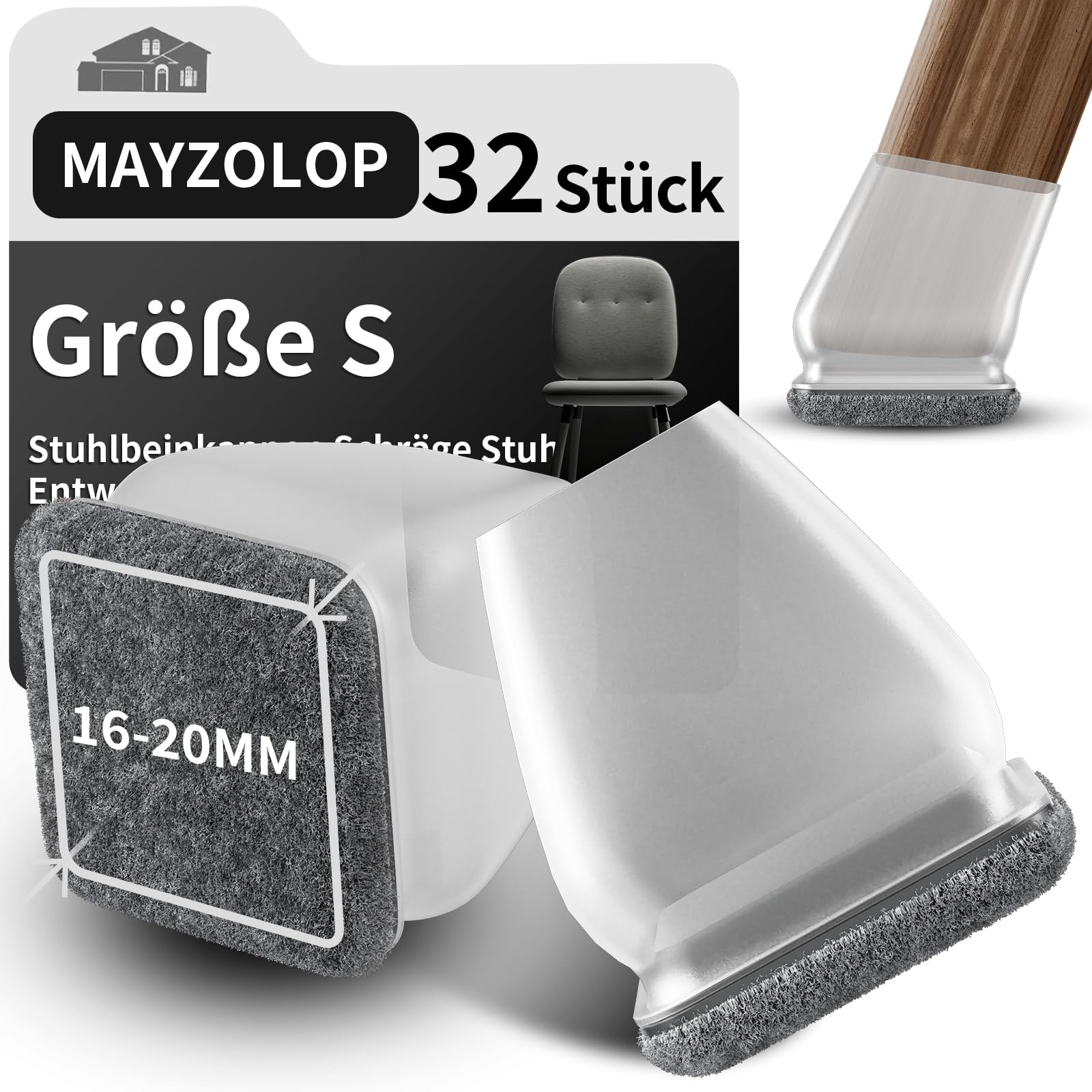 stuhlbeinkappen schräge stuhlbeine mit Filz, Gummi stuhlbeinkappen, Filzgleiter, Möbelmatte Für Hartholzböden 16pcs