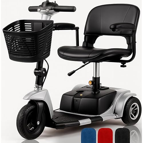 Vive 3 Wheel Mobility Scooter - Electric Powered Mobile Wheelchair Device for Adults - Folding, Collapsible and Compact for Travel - Long Range Power Extended Battery with Charger and Basket Included