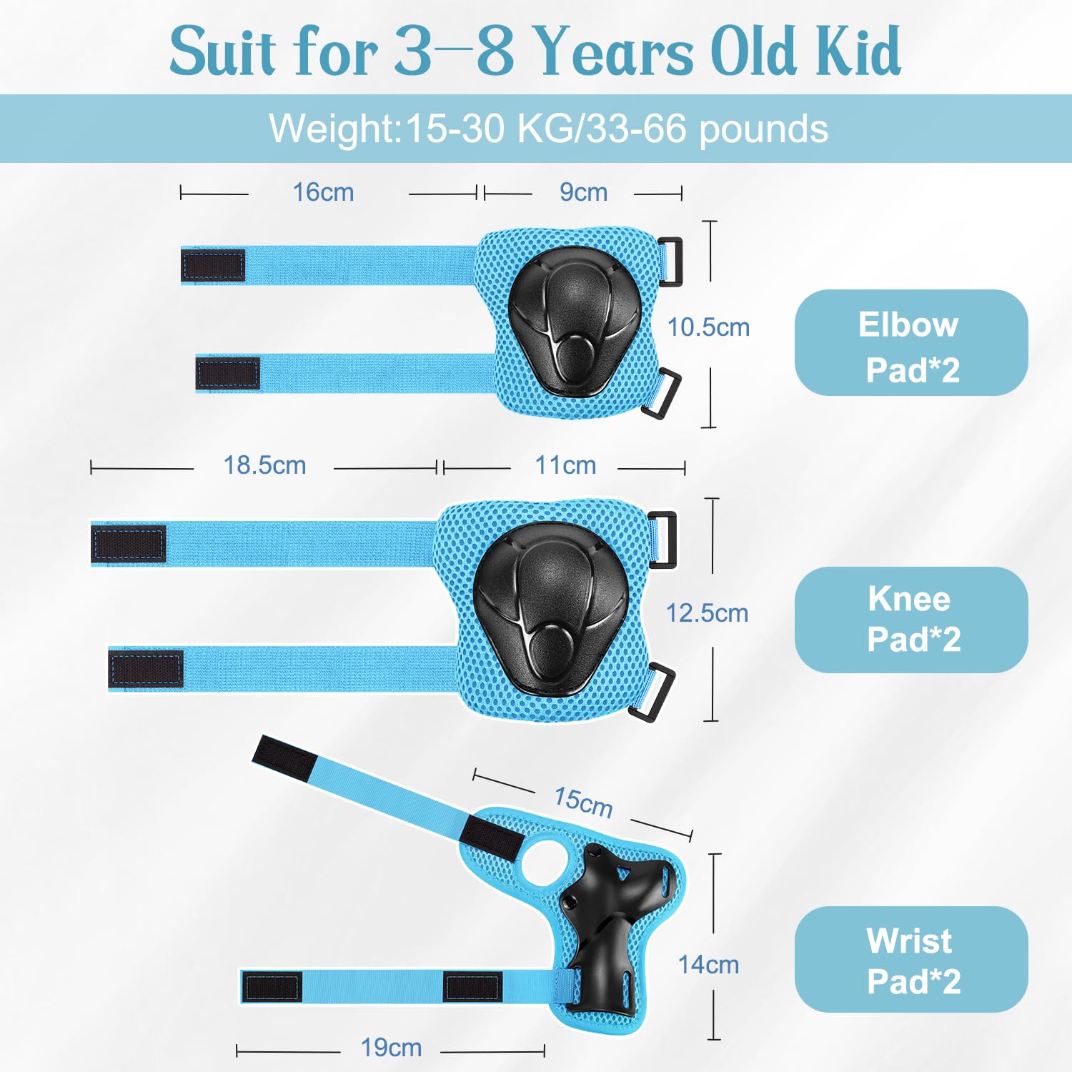 Kids Knee And Elbow Pads ,6pcs Wrist Guard Knee And Elbow Pads for Children Kids Sports Protective Gear Set including Mesh Bag for Skateboard Roller Skating - Image 4