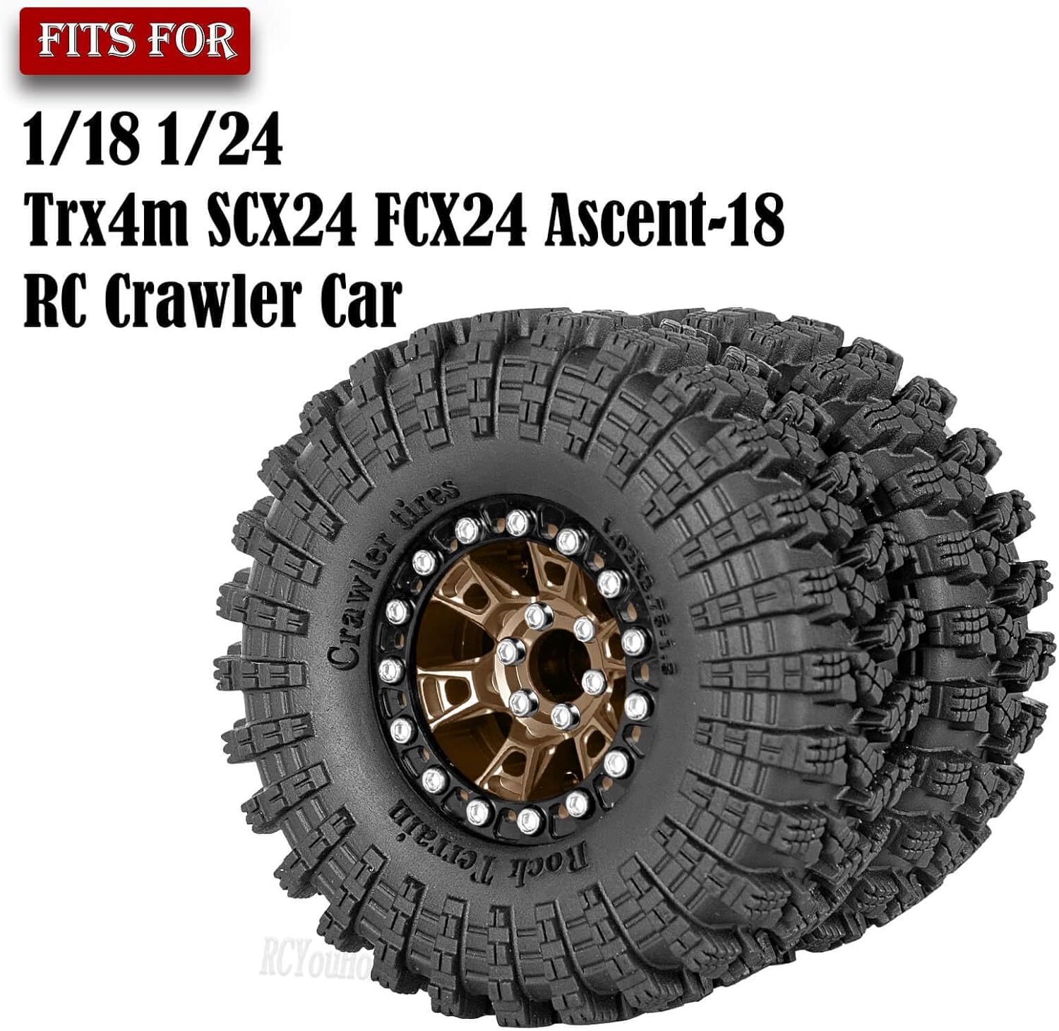 RC 1.3" Beadlock Tires Wheels for 1/18 1/24 Trx4m SCX24 FCX24 Ascent-18 RC Crawler Car,4pcs 1.3 Inch Wheel Rim Soft Rubber Tires,Brown