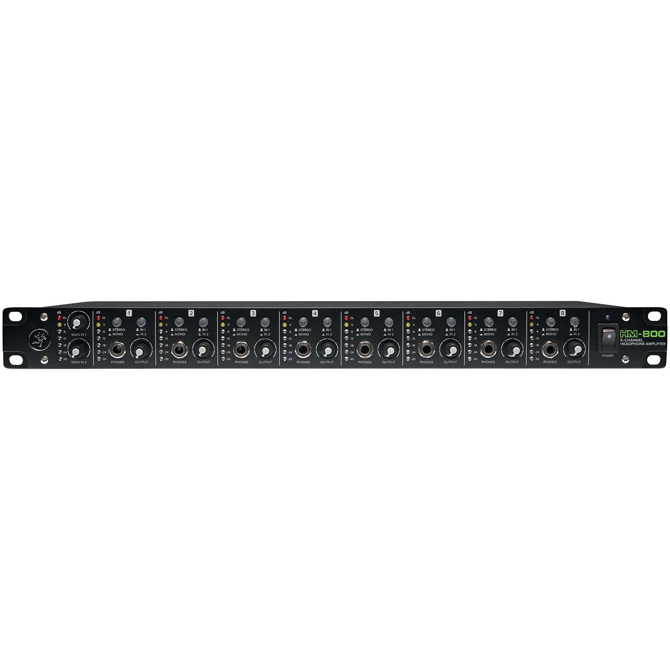MACKIE Hm-800 Amplificatore per Cuffie a 8 Canali con 2 Ingressi Stereo, 2 Uscite Cuffie per Canale 16 in Totale e Ingresso Aux per Canale