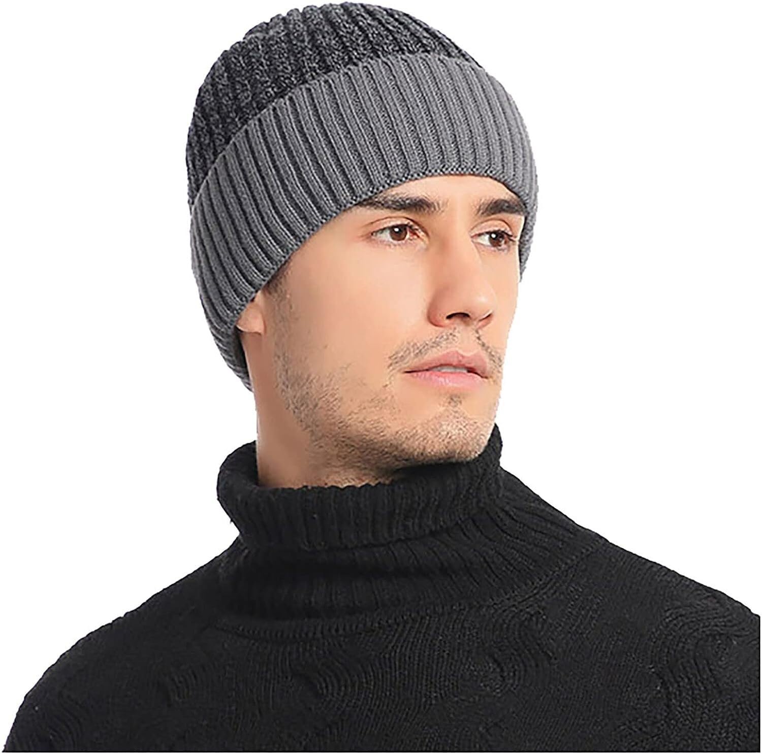 Cappello Inverno Cappello Invernale da Donna con Risvolto Elastico A Righe, Caldo, Grosso, Lavorato A Maglia, Cappelli Antivento Termico Berretto(G)