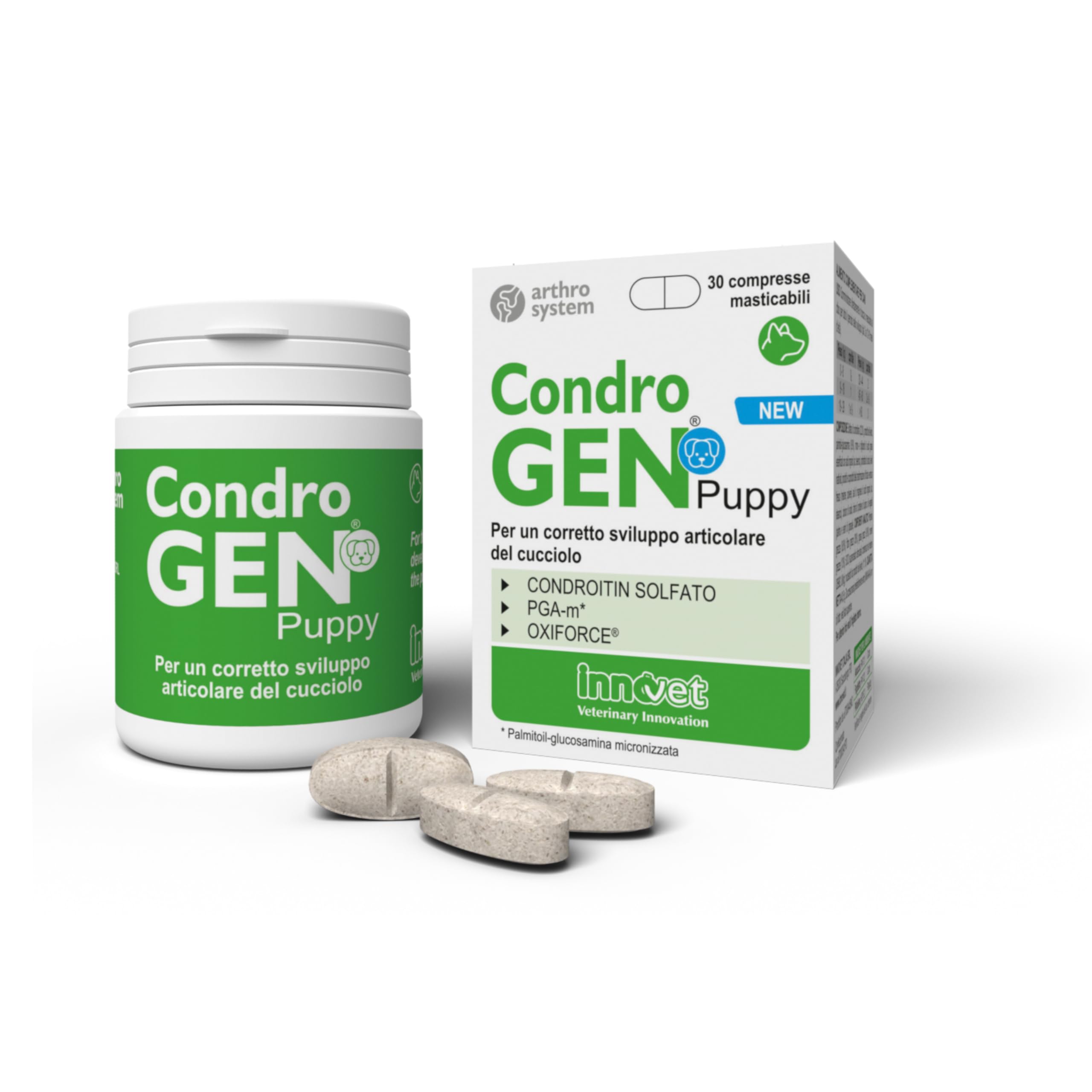 Innovet, Condrogen Puppy, per Articolazioni dei Cuccioli, Aiuta lo Sviluppo Muscolo-Scheletrico, per Cuccioli di Taglia Grande, con PGA-m e Condroitin, 30 Compresse Masticabili