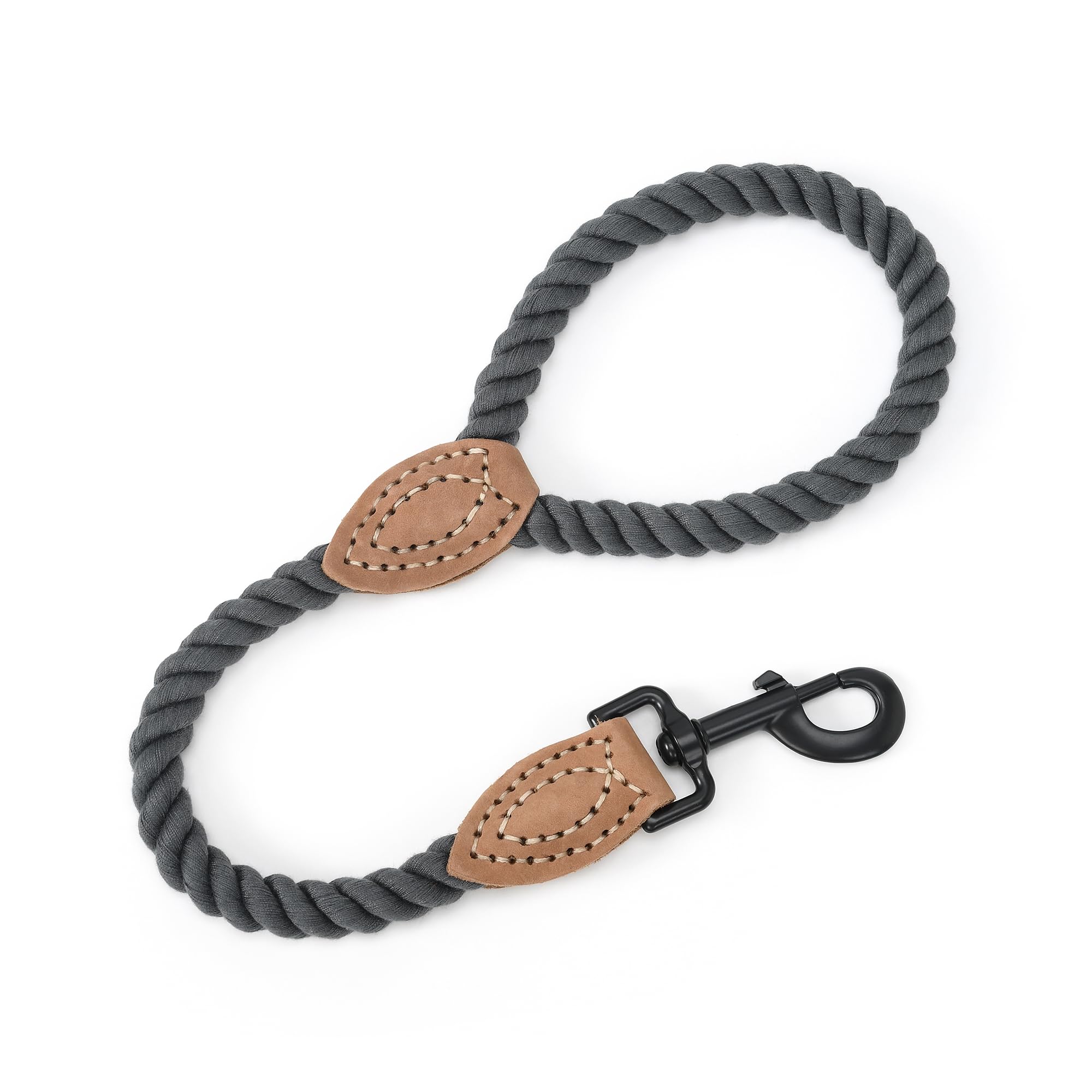 Mile High Life Short Dog Leash, Braided Cotton Rope Leashes with Leather Tip - Heavy Duty Metal Clasp, 18IN, 1/2" Thick - Wedding, Walking & Training