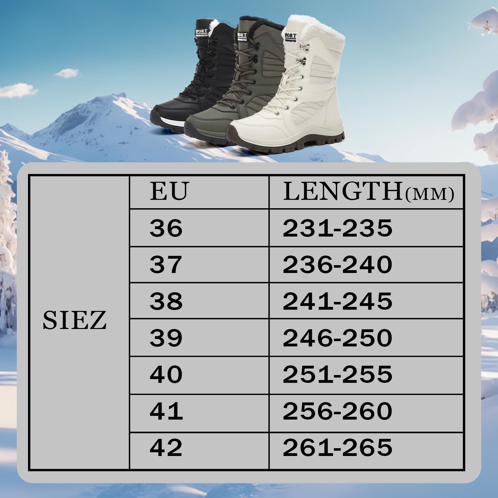 Bottes Femme Hiver Imperméable Bottines de Neige Chaud et Résistant à l'eau Chaussures de Randonnée Femme Snow Boots 36-42EU