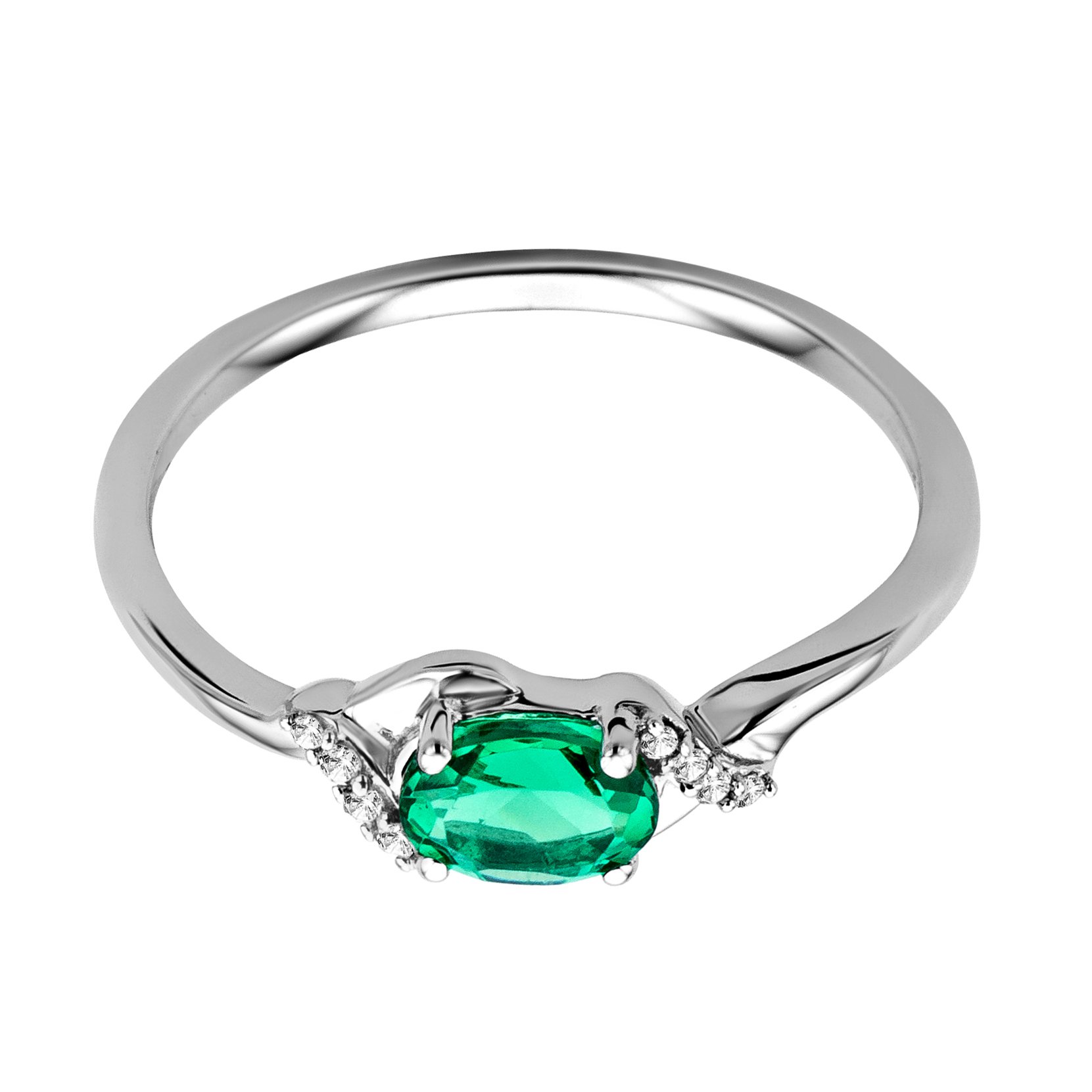 MIORE Jewelry Anillo de compromiso para mujer de 0,03 quilates con esmeralda verde/zafiro azul y 8 diamantes, oro blanco brillante, solitario de diamantes y gema de 9 quilates (375) de oro