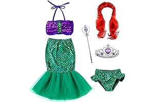 Little Girls Mermaid Princess Costume Dress with Wig Tiara Wand