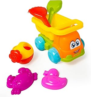 Smart Tree Big Beach Toy, 6 Pieces with Cartoon Drum Car Sets (Multicolor)