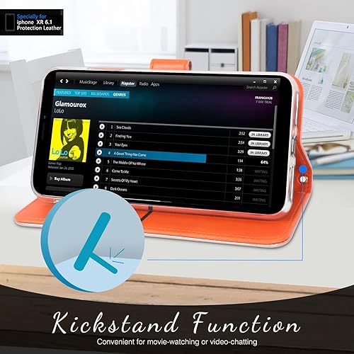 Miniatura 4 de FYY - Funda de lujo de piel sintética para iPhone Xr (6.1") 2018, función de atril, con ranuras para tarjetas y bolsillos para notas, para Apple