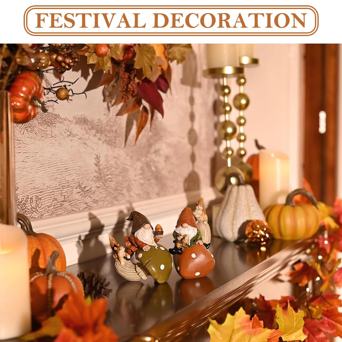 2pcs figure di decorazione autunnale, gnomi in resina per la decorazione autunnale all'interno e all'esterno, decorazione di funghi, regalo per il giorno del ringraziamento