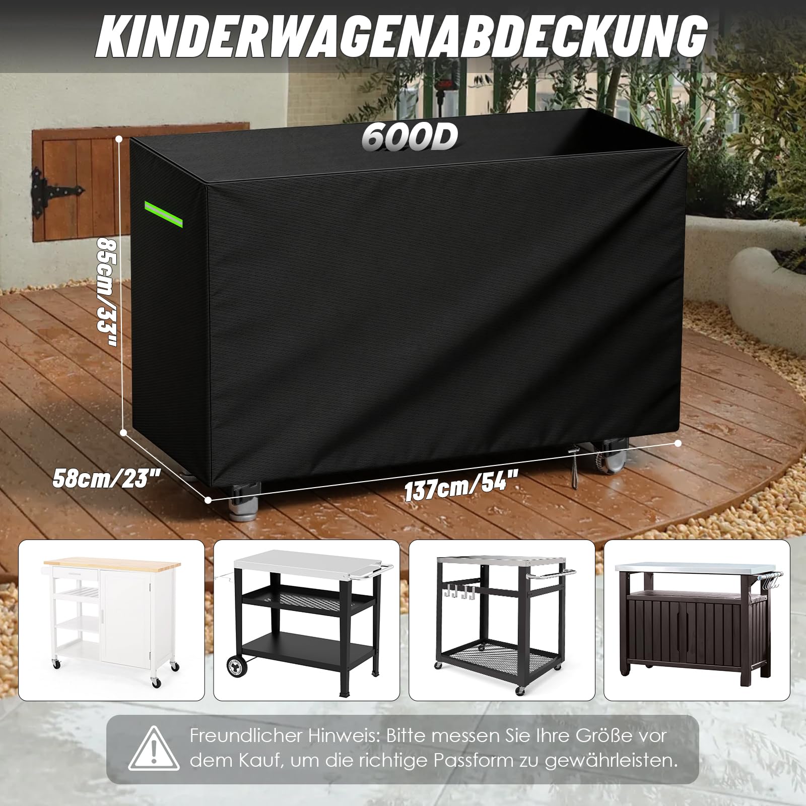 Pokrowiec na stolik pomocniczy Ke-ter Unity XL BBQ stolik pomocniczy, dł. 137 x szer. 58 x wys. 85 cm 600D PCW, wodoszczelny pokrowiec na kuchnię, odporny na warunki atmosferyczne, na stół