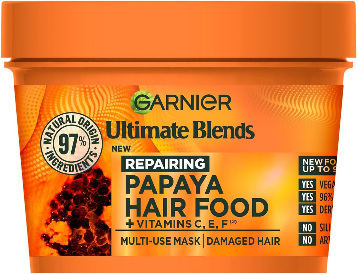 Hair Food 3-in-1 Hair Treatment Mask, Intensely Nourishes and Repairs Hair, For Damaged Hair, No Silicones, Vegan Formula, Papaya, Ultimate Blends, 400ml