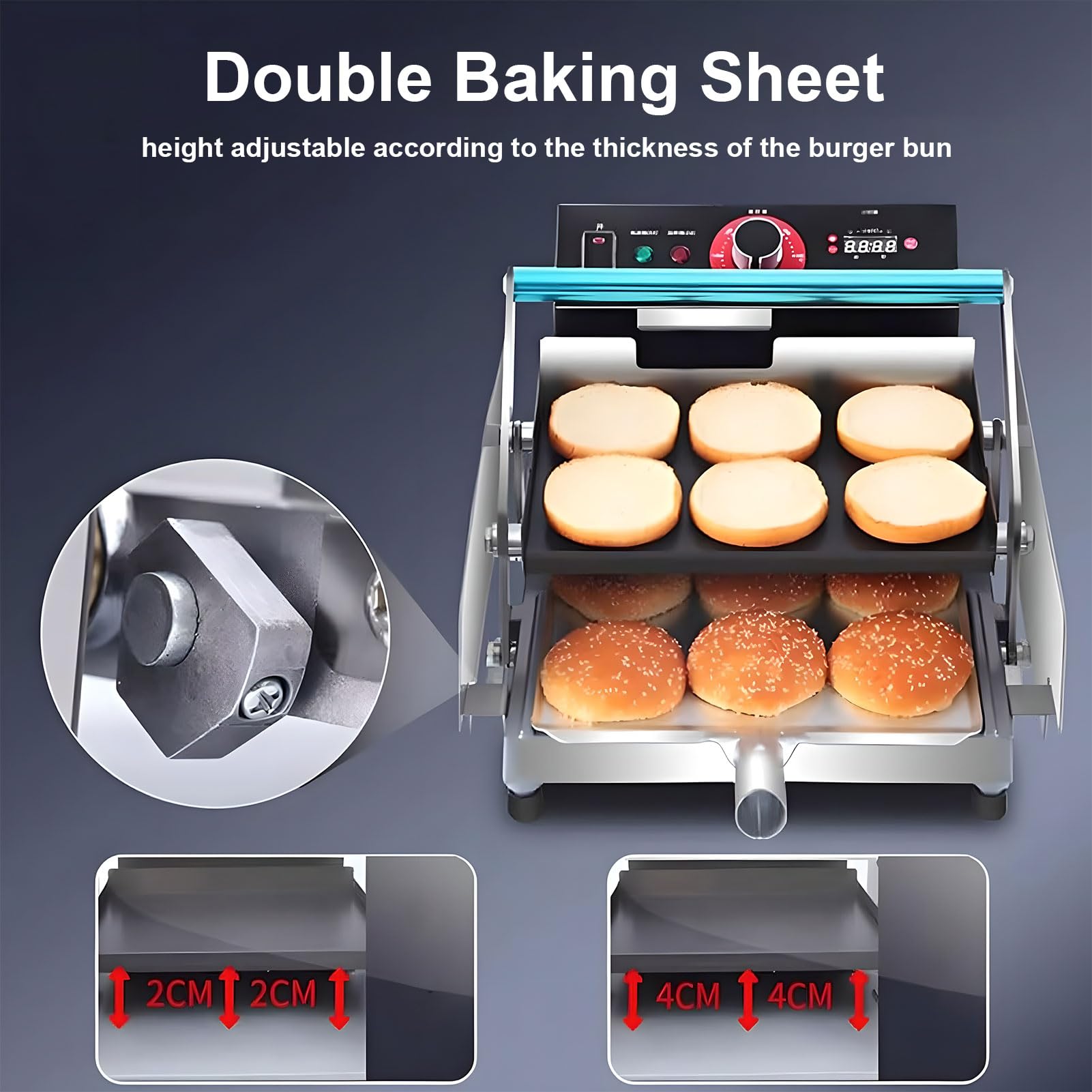 Piccola Macchina Per Grigliare Di Hamburger Automatico, Forno A Hamburger Di Riscaldamento Commerciale Elettrico Con Timer 0-3 Minuti E Temperatura Regolabile 50-300 ° C, Attrezzatura Negozi 750W