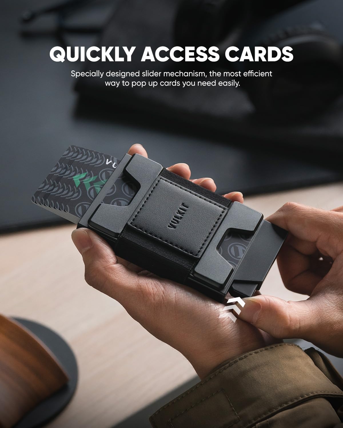 VULKIT Minimalist Pop Up Wallet RFID Blocking Aluminum Credit Card Holder with Expandable Backplate, Holds 12 Cards and Cash for Men and Women Black