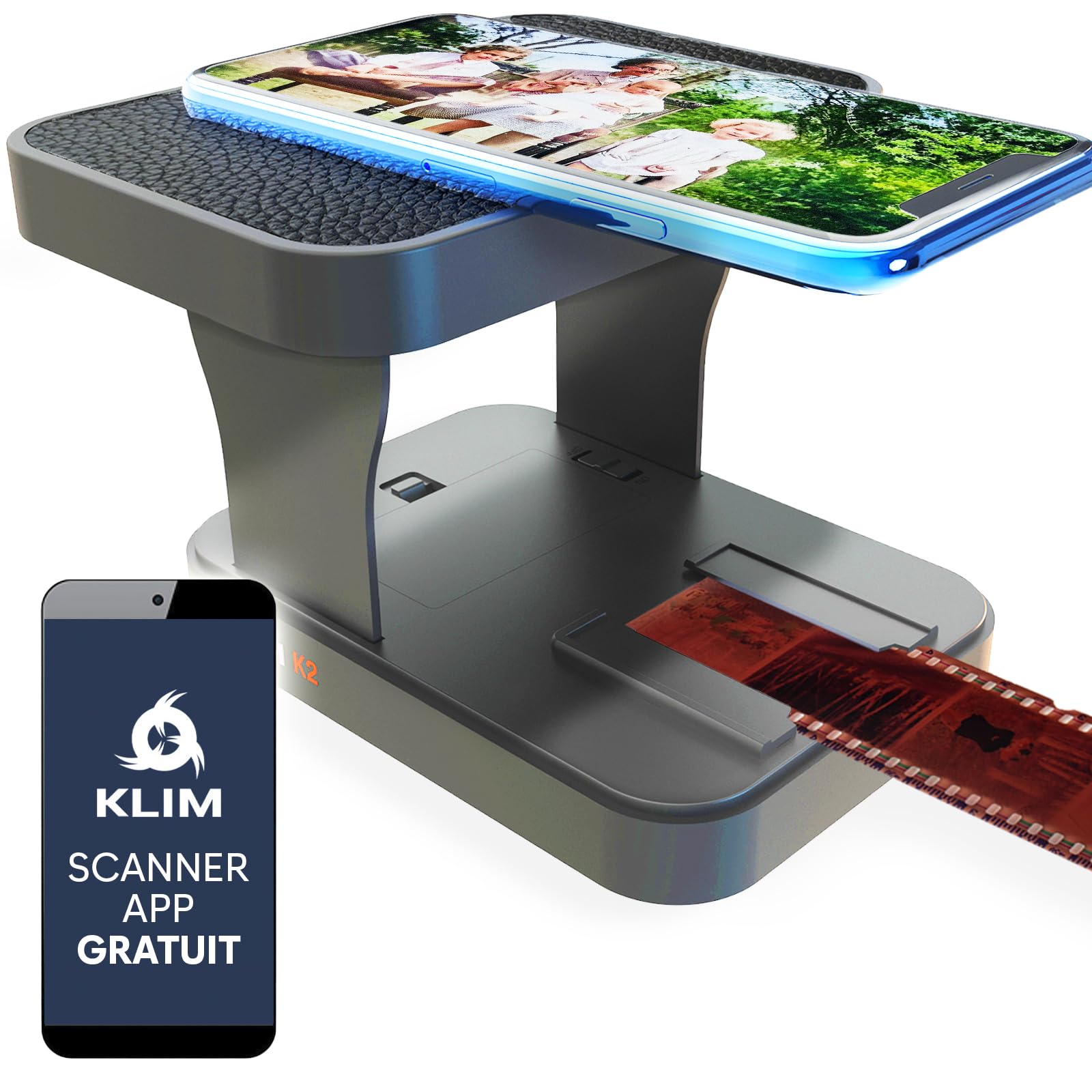 KLIM K2 Mobile Film Scanner 35mm + Free APP - Scanner Positif et négatif, Diapositives, Photos