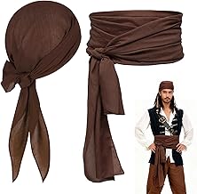 Augesak Pirate Headscarf + Pirate Belt Sash, Pirate Bandana Men Women, Pirate Headband Waist Belt, Pirate Accessories for Halloween, Carnival, Cosplay