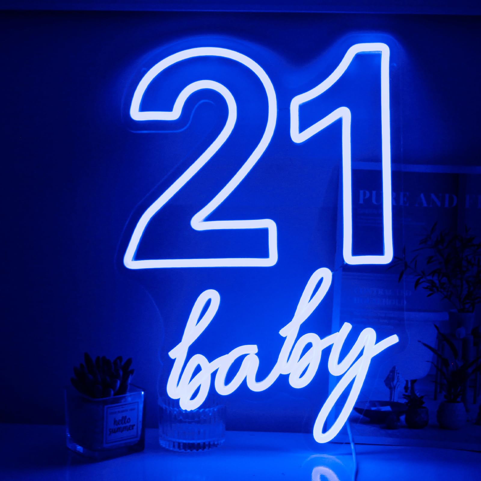 21 Baby Neon Sign - Led Wall Decor - Blue - Hanging - USB Powered - Words Neon Light - For Home, Garden, Yard & Bedroom Decor - Gift for Boys & Girls