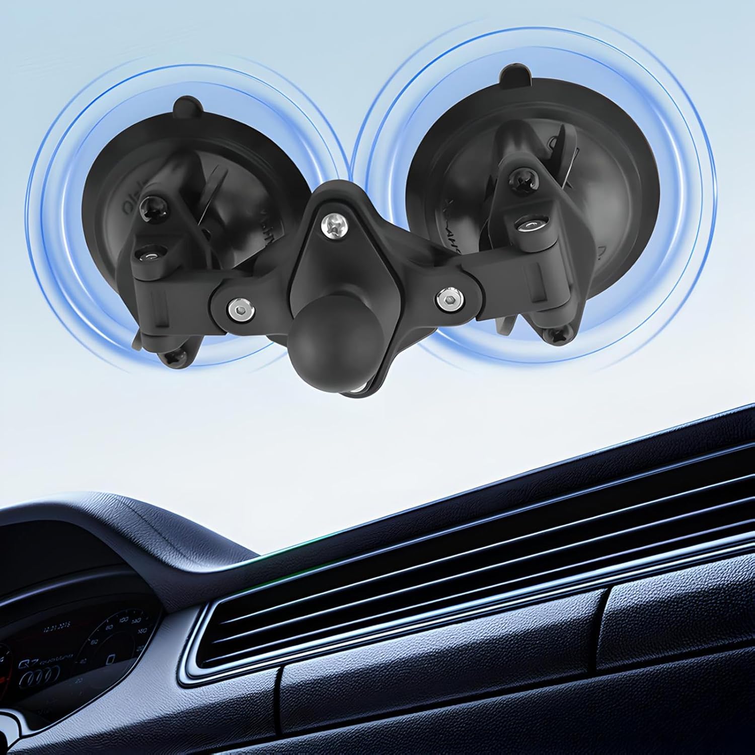 Dual Suction Cup Mount Base with 1-Inch Ball, Compatible with RAM Mounts B Size Double Socket Arms & 25mm Ball Systems