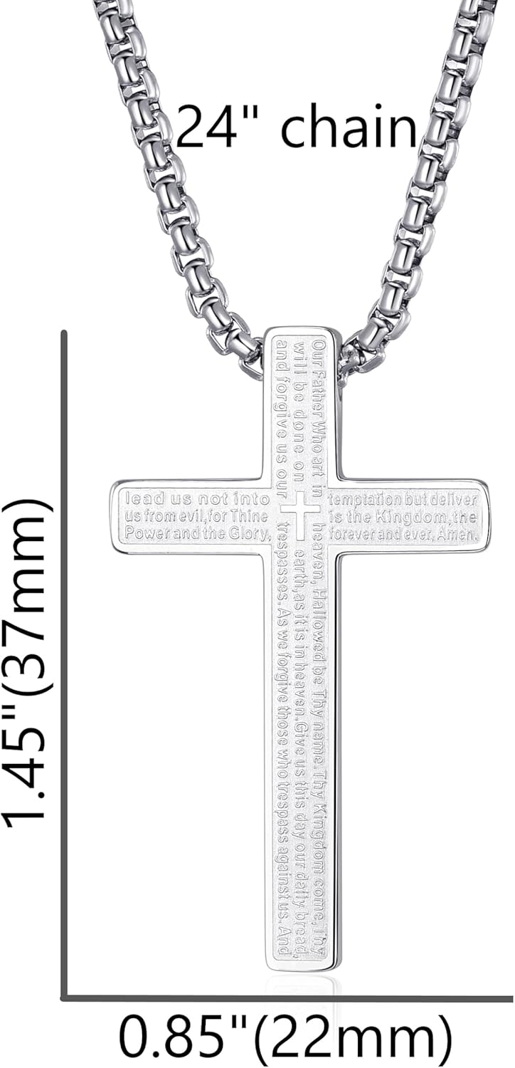 MOO&LEE Lord’s Prayer Cross Pendant Necklace for Men & Women, Stainless Steel Religious Jewelry, Christian Gift with Scripture Engraving, Bible Verse Faith Necklace - Image 6