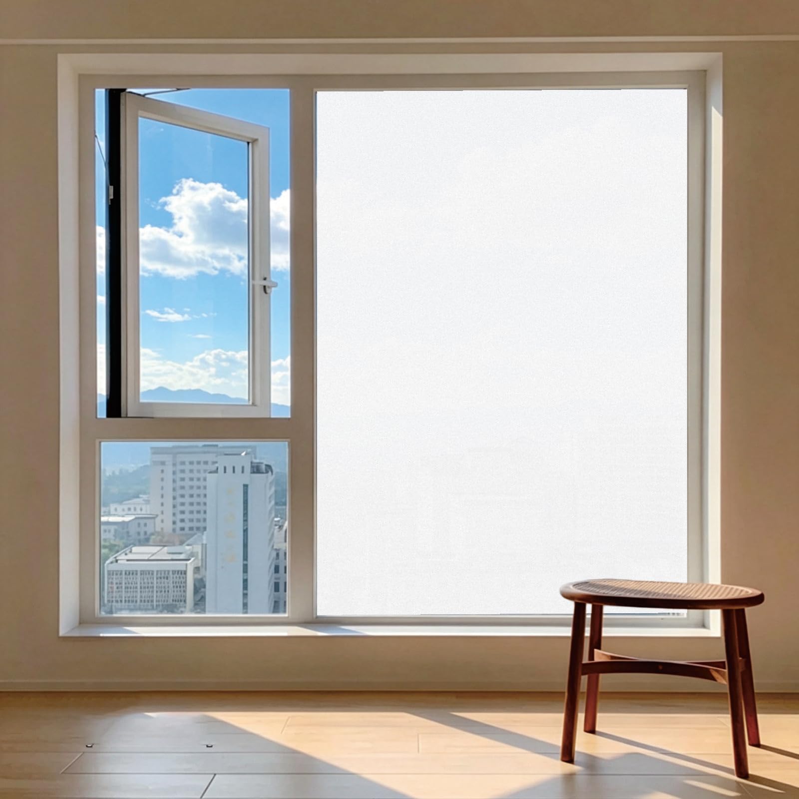 Window Film Privacy Film 65 x 240 cm Blocks UV Static Cling No Glue Removable Heat Cotrol, Privacy Protection, Opaque Frosting Cover, Frosted Window Films for Bathroom, White frosted